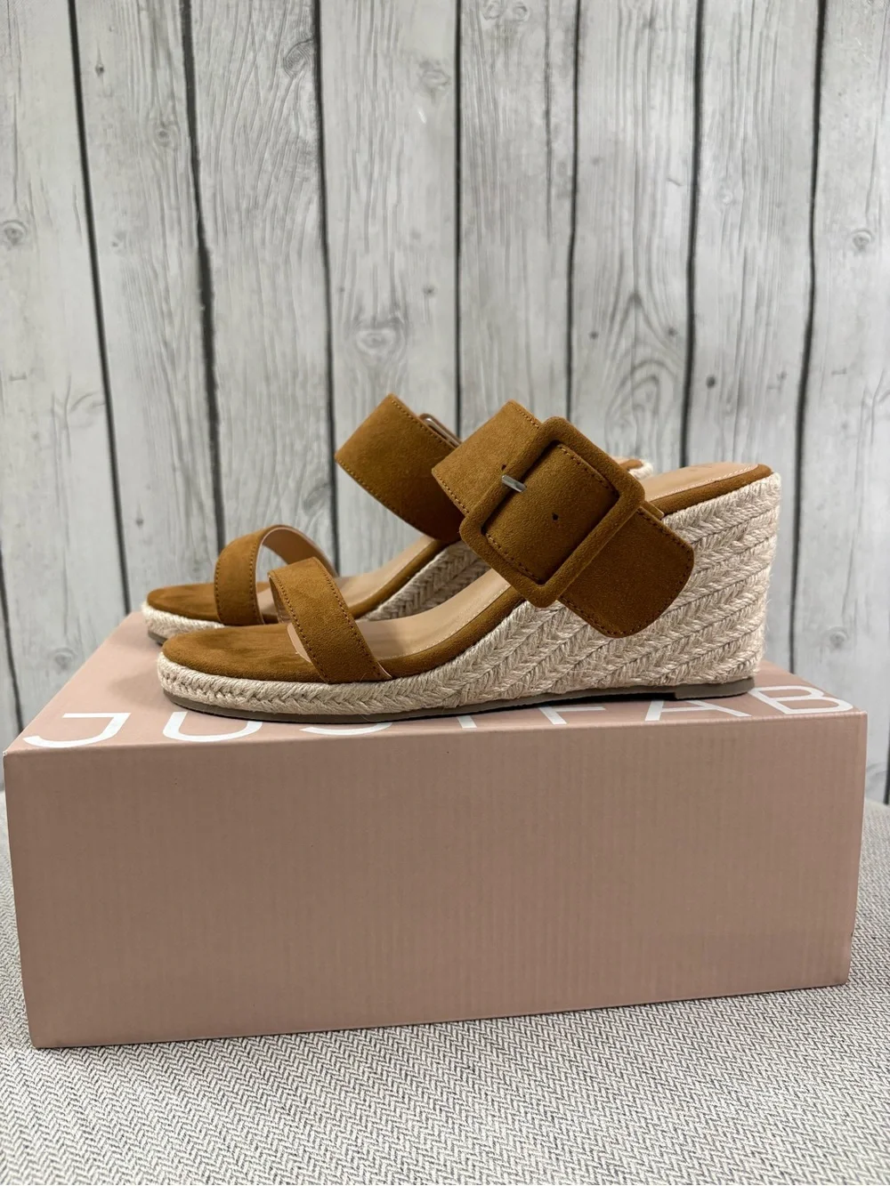 JUSTFAB Itzel Camel Espadrille Wedge Sandals Size 7.5 NIB
